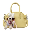 Bright yellow litchi pattern shell handbag with cute puppy plush charm for women - Yellow (With Dog Pendant)