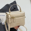 Beige box style crossbody handbag with top handle and gold zipper hardware - Off-White (Without Pendant)