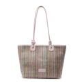 Bunte gewebte Stroh-Tote-Bag mit farbigen Streifen und schicken rosa Henkeln - Rosa