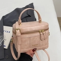 Pink PU leather box crossbody bag with top handle and gold zipper from ZAR&KCMK - Pink (No Charm)