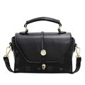 Classic black crossbody handbag with retro bear monogram print and gold metal closure - Black