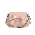 Pink patent leather crossbody bag with bow detail and pearl chain strap - Pink