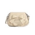Chic beige patent leather crossbody bag with bow detail and pearl chain strap - Off White