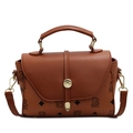 Chic brown handbag with teddy bear monogram print and golden round buckle closure - Brown