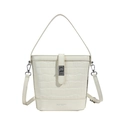 Sac seau blanc crème avec texture crocodile, fermoir métallique et bandoulière - Blanc Cassé
