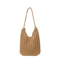Minimalistische handgewebte Khaki-Tragetasche mit Häkelmuster und Schulterriemen - Khaki