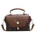 Chic brown and coffee small square crossbody bag with bear print and gold buckle - Brown