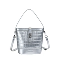 Sac seau argenté avec texture crocodile et boucle en métal pour porté main et bandoulière - Argenté