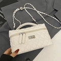 White quilted crossbody bag with top handle and silver punk skull chain strap detail - No Pendant / White