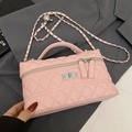 Pink quilted crossbody bag with diamond pattern and silver chain strap for women - No Pendant / Pink