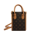 Mini borsa a tracolla vintage con motivo monogramma marrone e tracolla regolabile - Giallo