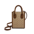 Mini borsa a tracolla vintage monogramma con finiture in pelle marrone e dettagli oro - Cachi