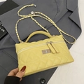 Chic yellow quilted leather crossbody bag with silver rotary lock and chain strap - No Pendant / Yellow