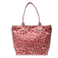 Stylish pink leopard print canvas tote bag with woven shoulder straps for women - Pink
