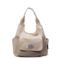 Sac fourre-tout minimaliste en toile beige avec grande poche à rabat et larges bretelles - Blanc Cassé