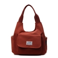 Sac à épaule minimaliste en toile rouge brique avec poche extérieure et étiquette blanche - Orange