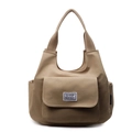 Minimalist khaki shoulder bag in durable nylon with spacious front and side pockets - Khaki