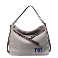 Sac fourre-tout en toile minimaliste avec anses en similicuir brun et logo TCT - Gris
