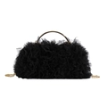Elegante pochette in tulle di pizzo nero con manico tondo in metallo e catena d'oro - Nero