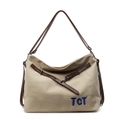 Sac cabas en toile beige minimaliste avec brides brunes et broderie TCT bleue - Kaki