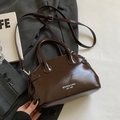 Borsa a mano retrò in pelle cerata marrone scuro con tracolla regolabile sottile - Senza Ciondolo / Caffè