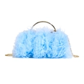 Elegante borsa da sera in tulle azzurro con rete plissettata e manici tondi in oro - Blu