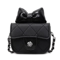 Zwarte gewatteerde crossbodytas met grote strik en metalen camelia-sluiting detail - Zwart