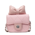 Roze gewatteerde crossbodytas met ketting, grote strik en metalen bloemvormige sluiting - Roze