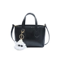 Chic black shiny leather bucket bag with gold hardware and white plush monster charm - No Pendant / Black