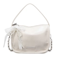 Borsa a cuscino in morbida pelle bianco crema con fiocco di pizzo e perle e catena - Bianco Sporco