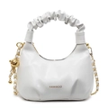 Elegante bolso de mano plisado blanco con correa de cadena dorada y colgante de esfera - Blanco Roto