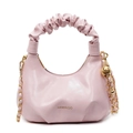 Bolso hobo plisado rosa con correa de cadena dorada y logotipo de HAMIROO - Rosa