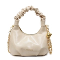 Sac hobo beige chic avec poignée froncée et bandoulière en chaîne dorée - Kaki