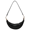 Bolso de hombro minimalista en charol negro brillante con herrajes dorados - Negro