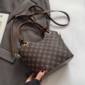 Bolso bombonera vintage en marrón oscuro y caqui con asas decorativas con nudos - Sin colgante / Marrón