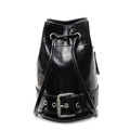 Borsa a secchiello minimalista in pelle cerata nera con fibbia argento e coulisse - Nero