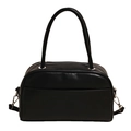 Bolso Boston minimalista en cuero negro con asas redondas y detalles metálicos plateados - Negro