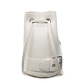 Borsa a secchiello minimalista in pelle cerata bianco crema con coulisse e fibbie argento - Bianco Sporco