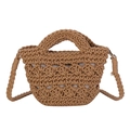 Bolso capazo tejido en color tostado con diseño calado y correa de hombro ajustable - Caqui
