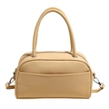 Chic cream beige bowling style shoulder bag with smooth leather finish and crossbody strap - Yellow