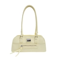 Minimalist cream yellow faux leather underarm shoulder bag with silver zip and long tassels - Yellow