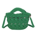 Handmade green crochet woven basket bag with gray inner liner and crossbody strap - Green