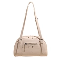 Bolso de hombro de cuero PU crema con correas ajustables y bolsillo frontal de metal - Blanco
