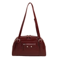 Bolso Boston chic de charol burdeos con herrajes plateados y asas largas ajustables - Burdeos