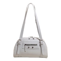 Bolso de hombro gris claro en cuero sintético con remaches plateados y doble correa - Azul