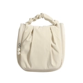 Beige minimalist pleated makeup bag with elegant pearl zipper and soft handle - Khaki