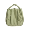 Light green pleated makeup bag with pearl zipper pulls and a ruffled handle - Green