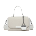 Chic cream white woven crossbody bag with vintage pattern wide strap and mini charm - White