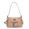 Elegante bolso de cubo en cuero sintético beige con ojales metálicos y correa larga - Rosa