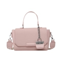 Pink crossbody bag with woven flap detail and geometric patterned shoulder strap - Pink
